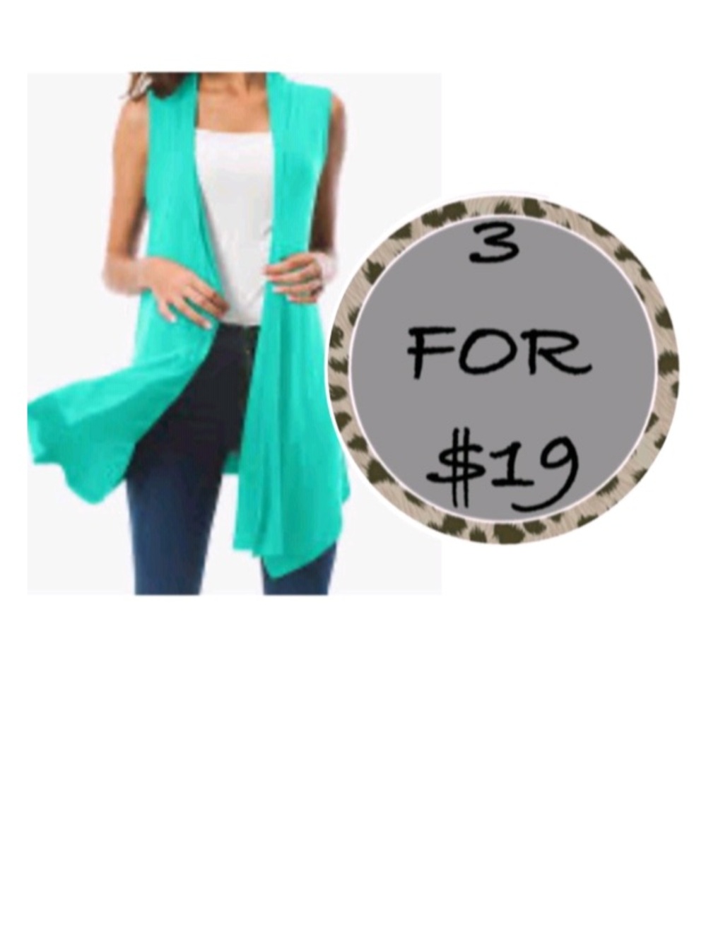 3/$19 Zenana outfitters teal sleeveless open front cardigan top